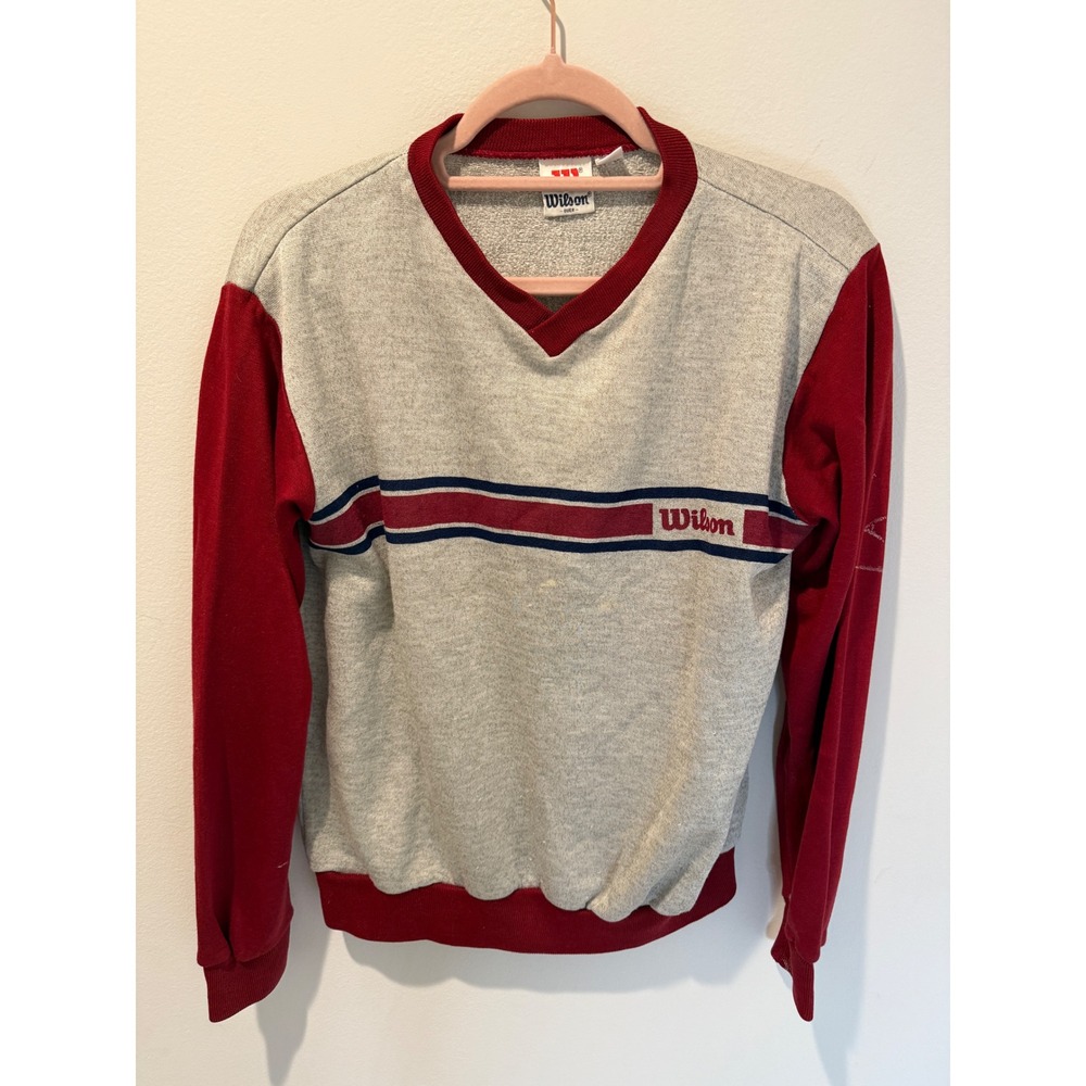 Vintage 80s Wilson Colorblock V-Neck Athletic Stripe Sweatshirt